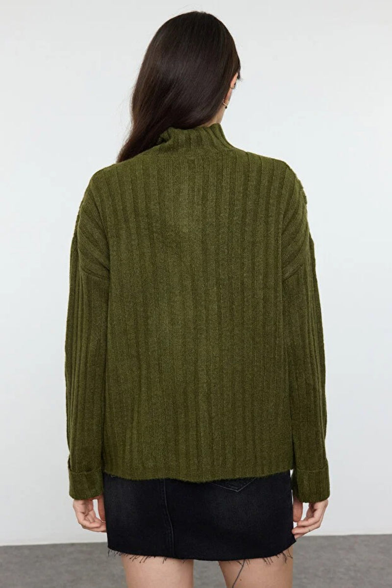 Oversized Soft-Textured High Neck Knit Top
