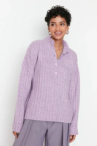 Oversized Soft-Textured High Neck Knit Top