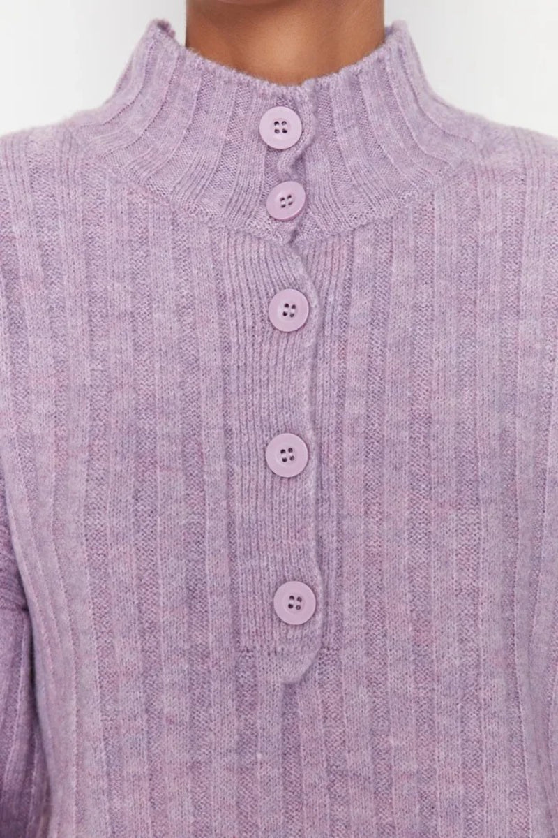 Oversized Soft-Textured High Neck Knit Top