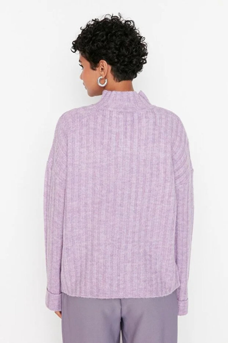Oversized Soft-Textured High Neck Knit Top