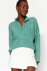 Oversized Soft-Textured High Neck Knit Top