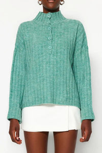Oversized Soft-Textured High Neck Knit Top