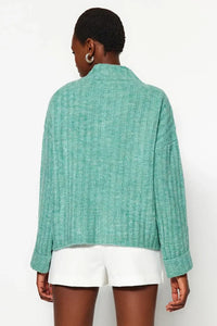 Oversized Soft-Textured High Neck Knit Top