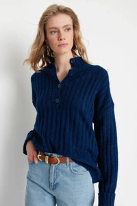 Oversized Soft-Textured High Neck Knit Top