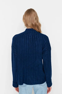Oversized Soft-Textured High Neck Knit Top