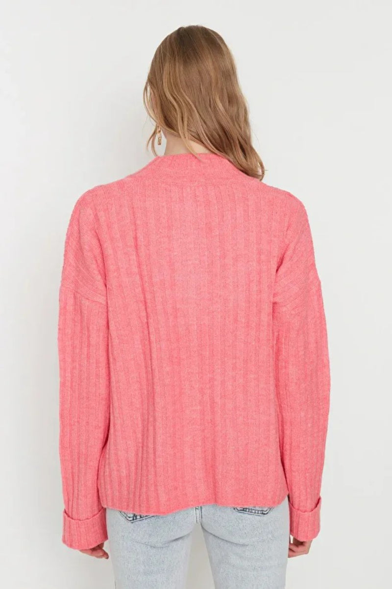 Oversized Soft-Textured High Neck Knit Top
