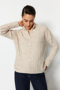 Oversized Soft-Textured High Neck Knit Top