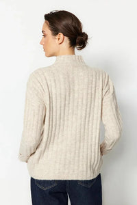 Oversized Soft-Textured High Neck Knit Top