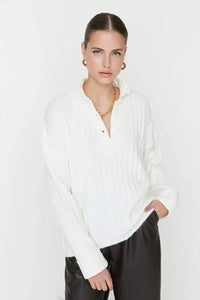 Oversized Soft-Textured High Neck Knit Top