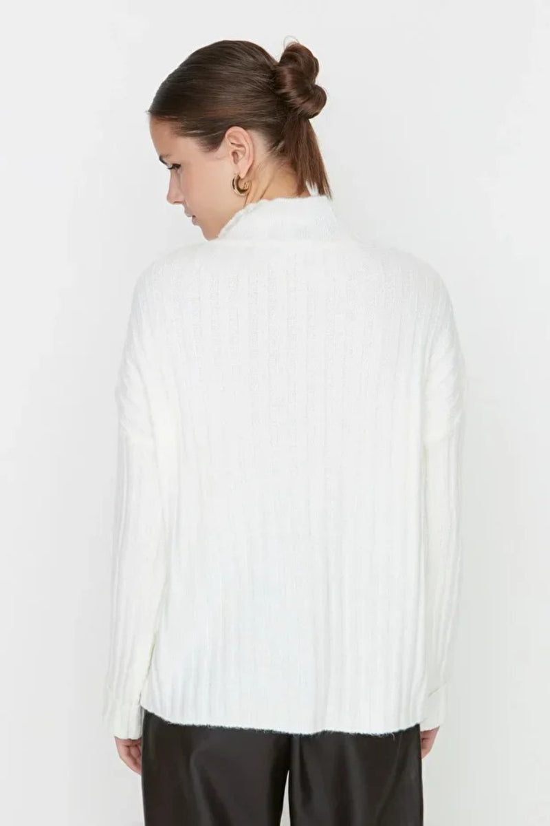 Oversized Soft-Textured High Neck Knit Top