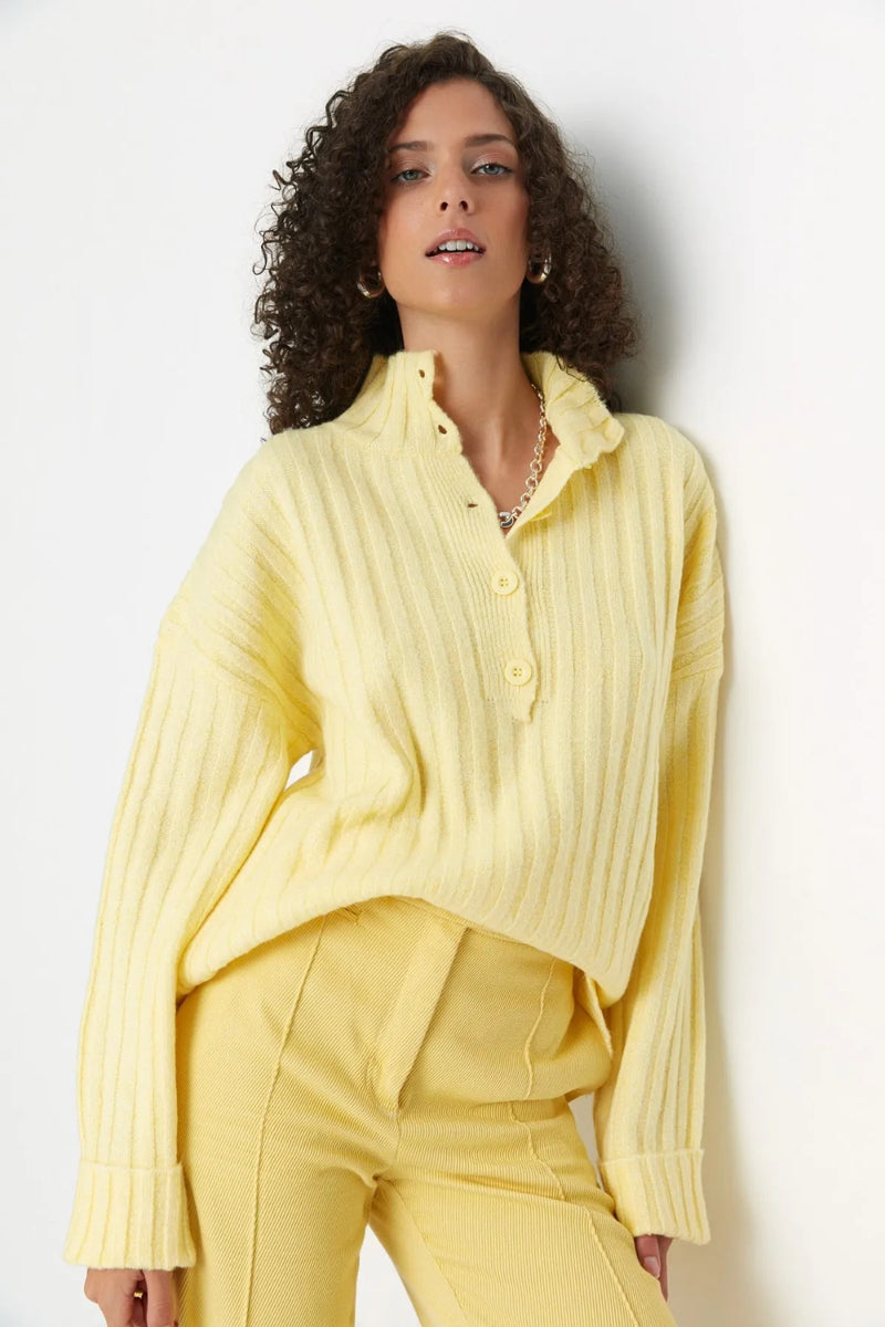 Oversized Soft-Textured High Neck Knit Top
