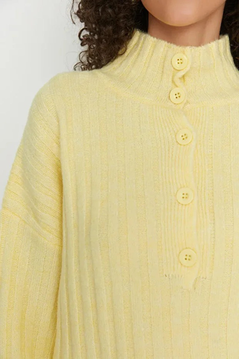 Oversized Soft-Textured High Neck Knit Top