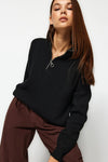 Soft-Textured Zip-Up Knit Sweater