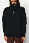 Soft-Textured Zip-Up Knit Sweater