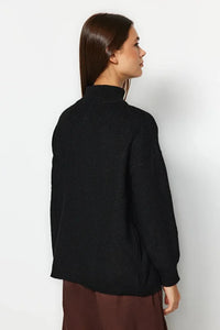 Soft-Textured Zip-Up Knit Sweater