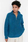 Soft-Textured Zip-Up Knit Sweater