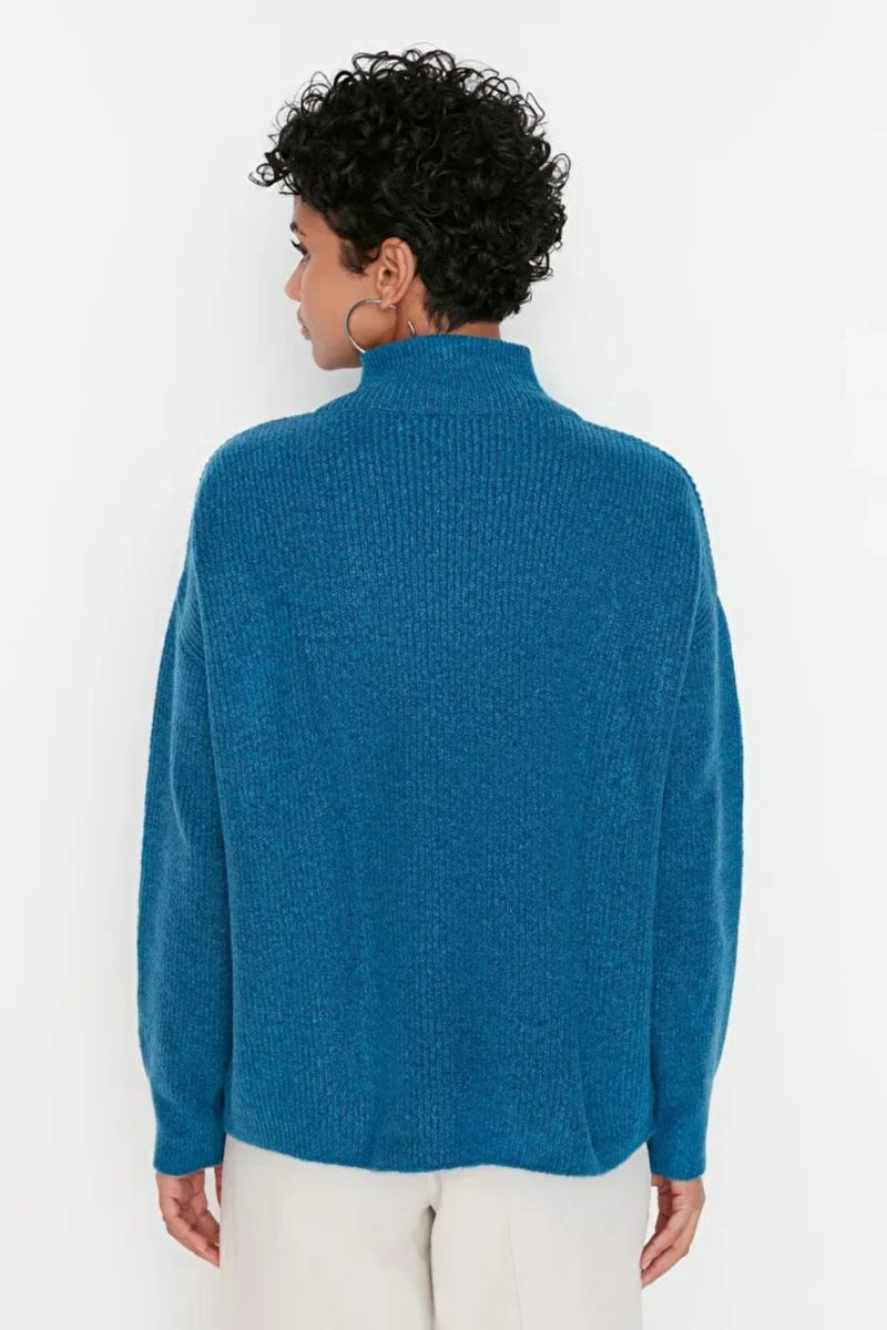Soft-Textured Zip-Up Knit Sweater
