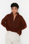 Soft-Textured Zip-Up Knit Sweater