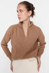 Soft-Textured Zip-Up Knit Sweater