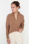 Soft-Textured Zip-Up Knit Sweater