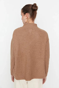 Soft-Textured Zip-Up Knit Sweater