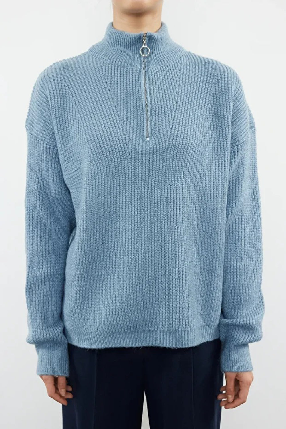 Soft-Textured Zip-Up Knit Sweater