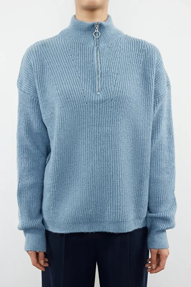 Soft-Textured Zip-Up Knit Sweater