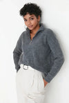 Soft-Textured Zip-Up Knit Sweater