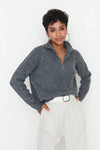 Soft-Textured Zip-Up Knit Sweater