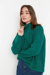 Soft-Textured Zip-Up Knit Sweater