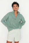 Soft-Textured Zip-Up Knit Sweater
