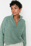Soft-Textured Zip-Up Knit Sweater