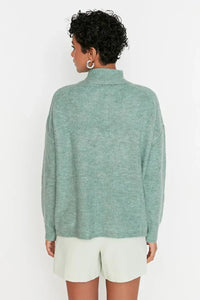 Soft-Textured Zip-Up Knit Sweater