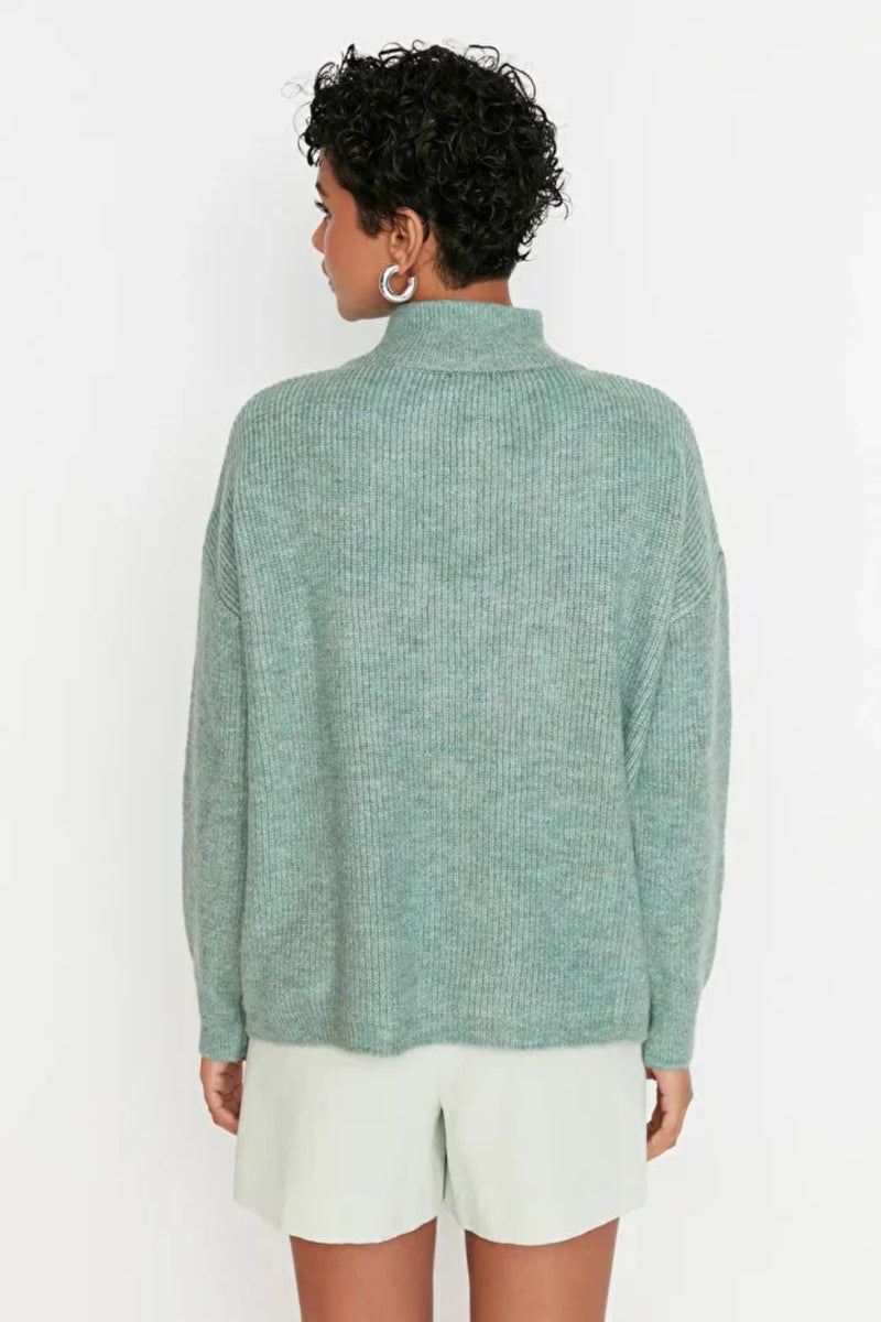Soft-Textured Zip-Up Knit Sweater