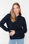 Soft-Textured Zip-Up Knit Sweater