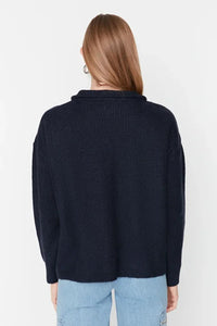 Soft-Textured Zip-Up Knit Sweater