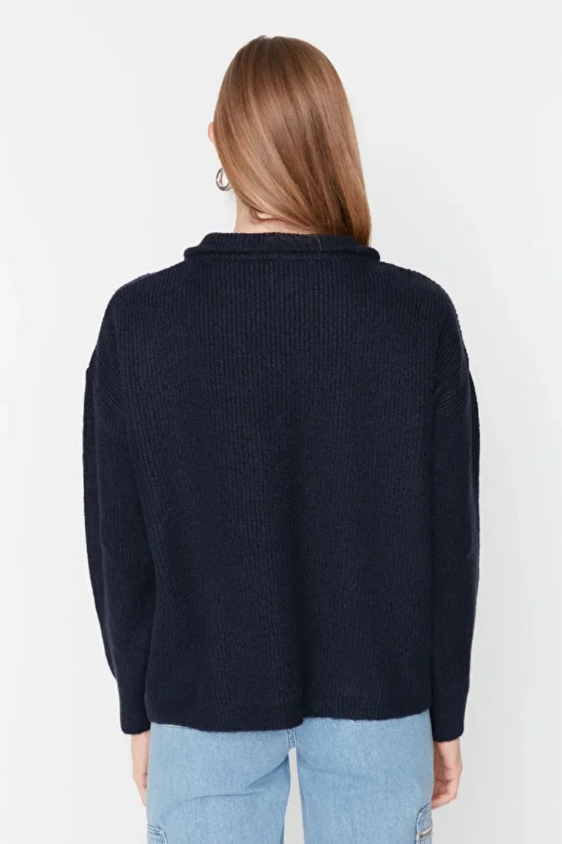 Soft-Textured Zip-Up Knit Sweater