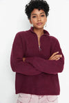 Soft-Textured Zip-Up Knit Sweater