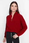 Soft-Textured Zip-Up Knit Sweater