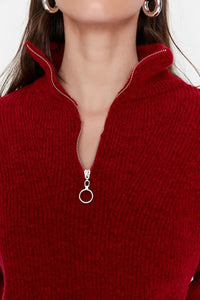 Soft-Textured Zip-Up Knit Sweater