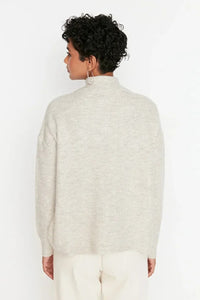 Soft-Textured Zip-Up Knit Sweater