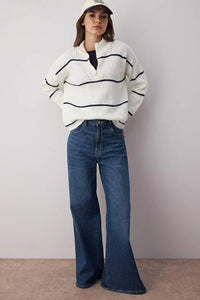 Soft-Textured Zip-Up Knit Sweater