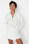 Soft-Textured Zip-Up Knit Sweater
