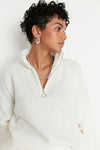 Soft-Textured Zip-Up Knit Sweater
