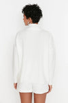 Soft-Textured Zip-Up Knit Sweater