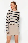 Cropped Basic Striped Oversized Knit Sweater