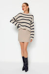 Cropped Basic Striped Oversized Knit Sweater