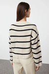 Cropped Basic Striped Oversized Knit Sweater