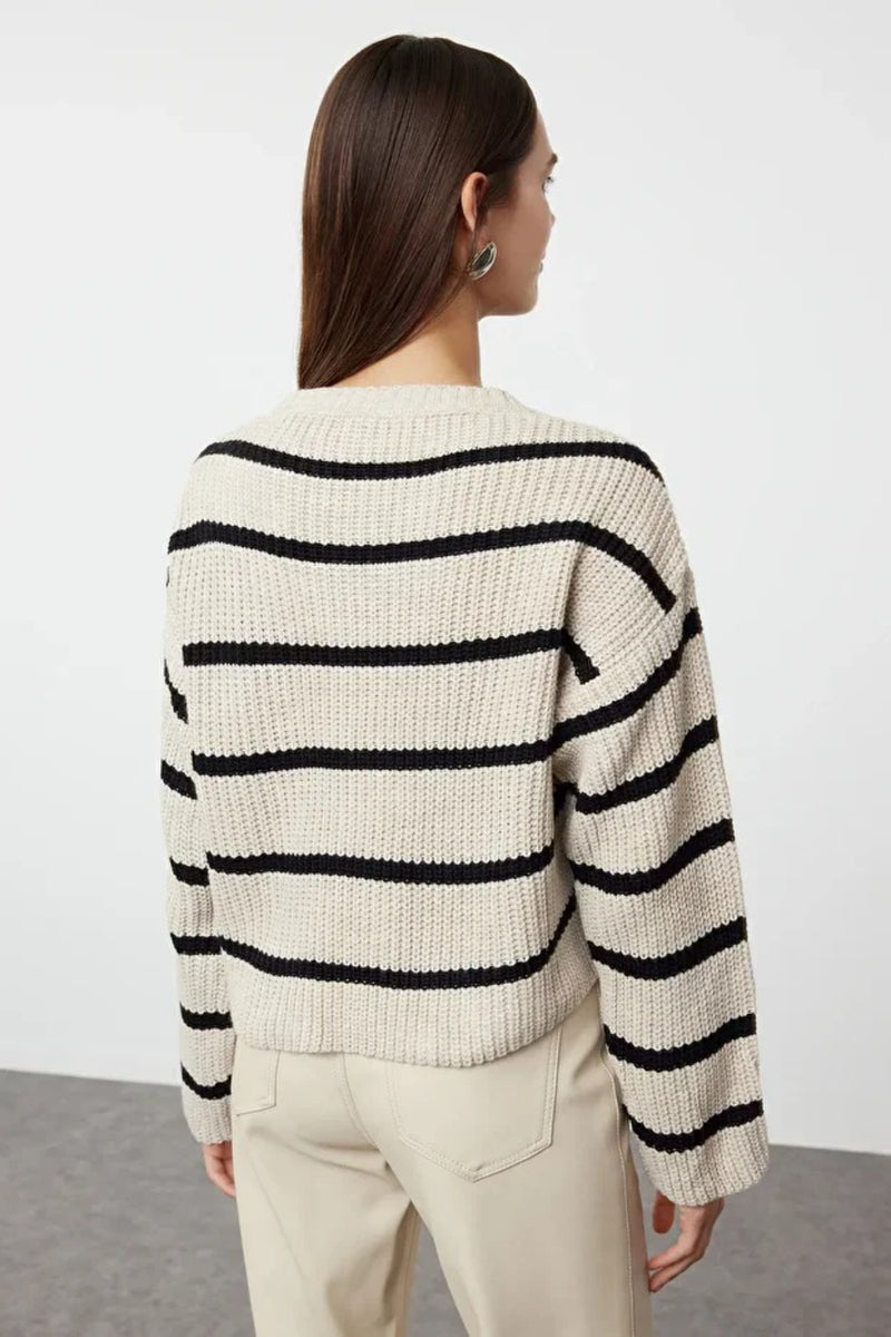 Cropped Basic Striped Oversized Knit Sweater
