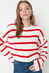 Cropped Basic Striped Oversized Knit Sweater